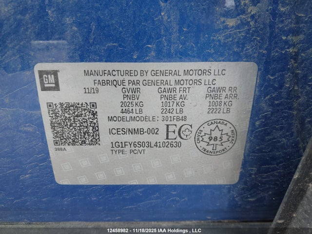 1G1FY6S03L4102630 Chevrolet BOLT EV LT