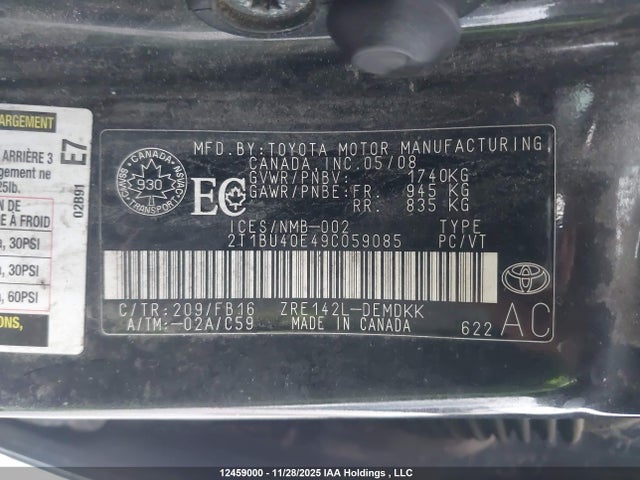 Продаж на аукціоні авто 2009 Toyota Corolla S/le/xle, vin: 2T1BU40E49C059085, номер лоту: 12459000