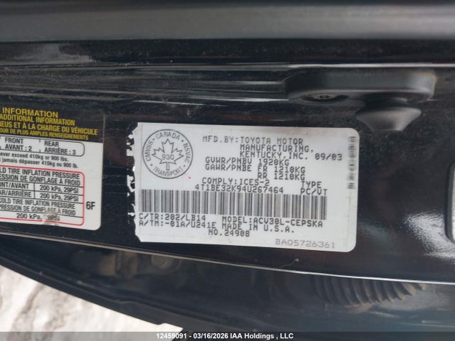 2004 Toyota Camry Le/se/xle მანქანა იყიდება აუქციონზე, vin: 4T1BE32K94U267464, აუქციონის ნომერი: 12459091