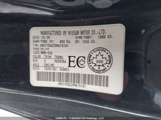 Aukcja sprzedaży 2005 Infiniti G35, vin: JNKCV54E25M415191, numer aukcji: 12459176