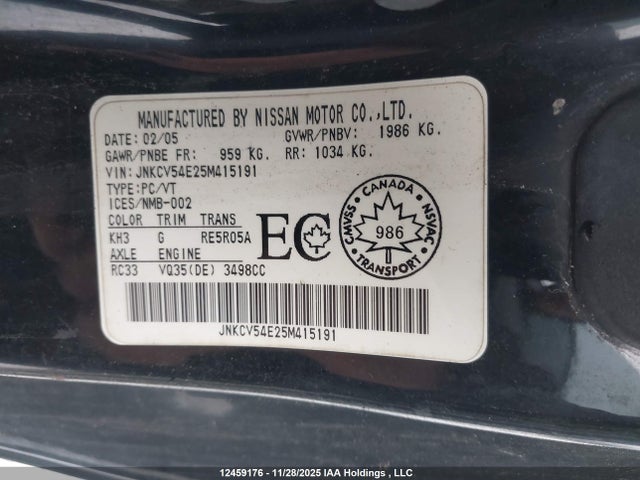 Aukcja sprzedaży 2005 Infiniti G35, vin: JNKCV54E25M415191, numer aukcji: 12459176