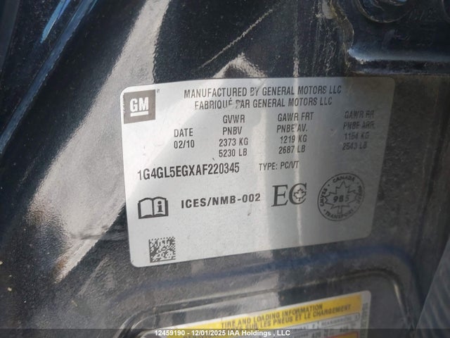 Продаж на аукціоні авто 2010 Buick Allure/lacrosse Cxl, vin: 1G4GL5EGXAF220345, номер лоту: 12459190