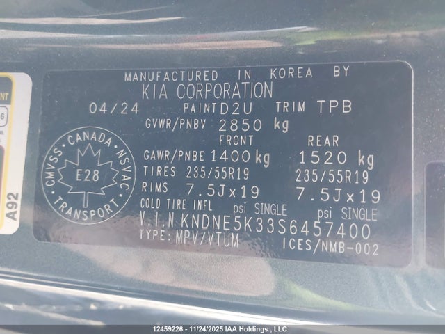 KNDNE5K33S6457400 KIA Carnival Sx/sx Prestige