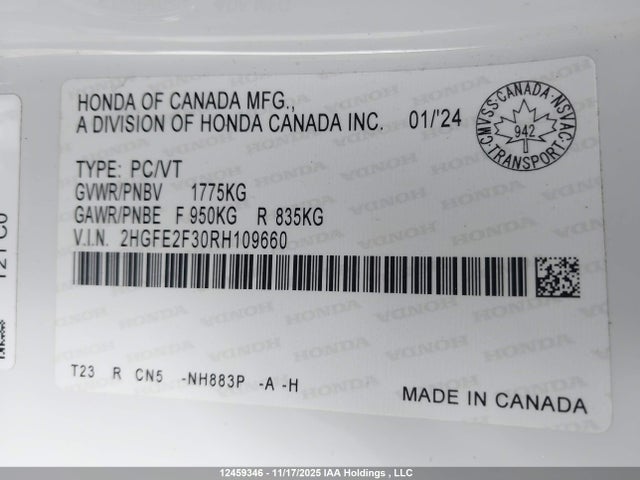 Honda k20c2 2024 2HGFE2F30RH109660 Image 9