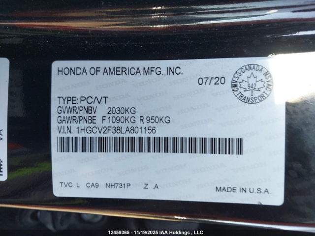 1HGCV2F38LA801156 Honda Accord Sport 2.0t