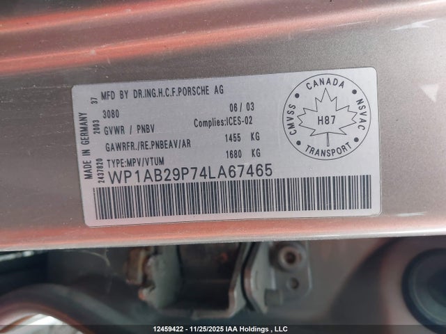 12459422 :رقم المزاد ، WP1AB29P74LA67465 vin ، 2004 Porsche Cayenne S مزاد بيع