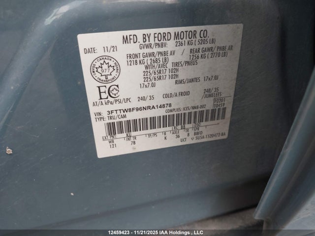 2022 Ford Maverick Xl/xlt/lariat მანქანა იყიდება აუქციონზე, vin: 3FTTW8F96NRA14878, აუქციონის ნომერი: 12459423