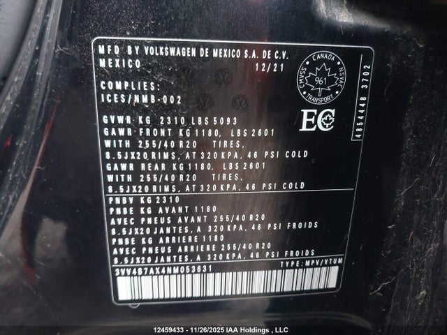 3VV4B7AX4NM053631 Volkswagen Tiguan Sel R-line