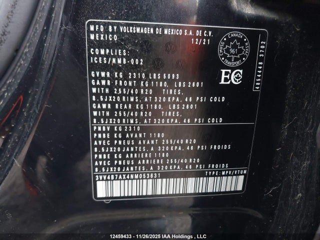 3VV4B7AX4NM053631 Volkswagen Tiguan Sel R-line