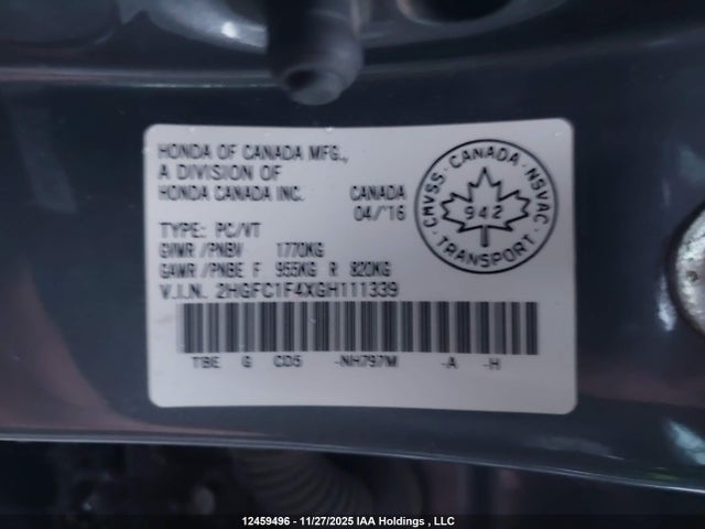 2HGFC1F4XGH111339 Honda CIVIC EX
