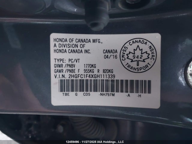 2HGFC1F4XGH111339 Honda CIVIC EX
