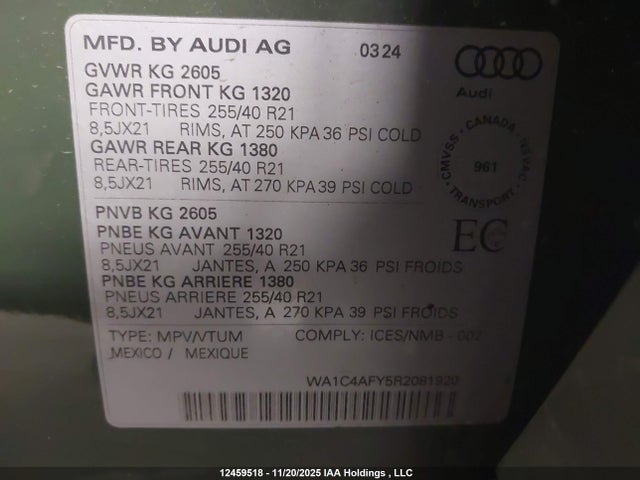 WA1C4AFY5R2081920 Audi SQ5