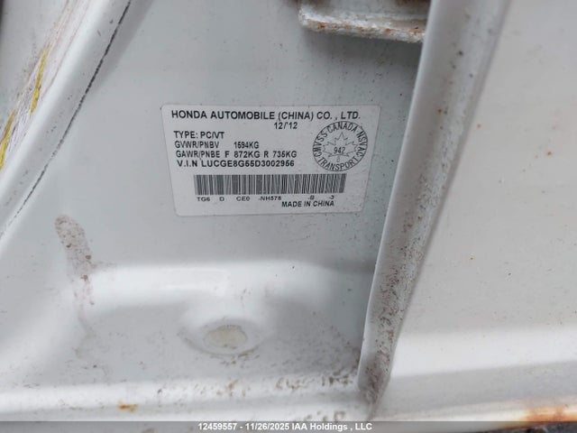 12459557 :رقم المزاد ، LUCGE8G55D3002956 vin ، 2013 Honda Fit Lx مزاد بيع