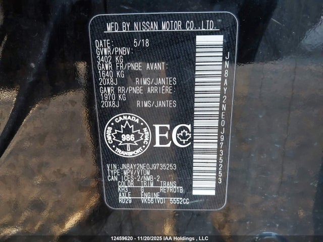 JN8AY2NE0J9735253 Nissan Armada Platinum