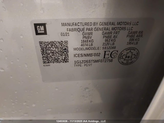 Chevrolet lfv - direct injection, variable valve timing, gen 1 gmna 2021 1G1ZD5ST5MF072758 Image 17