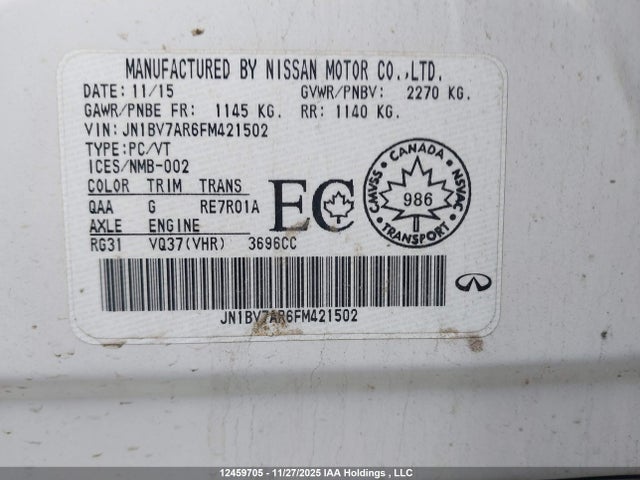 JN1BV7AR6FM421502 Infiniti Q50 Premium/sport