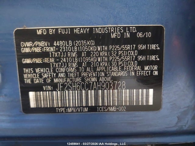 Продажа на аукционе авто 2010 Subaru Forester 2.5x Premium, vin: JF2SH6CC7AH903728, номер лота: 12459841