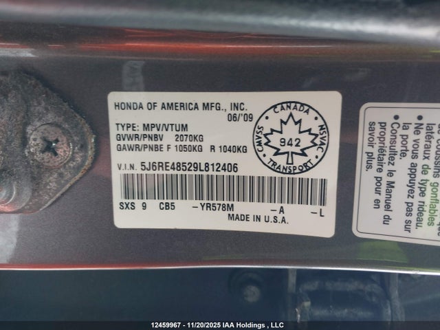 Aukcja sprzedaży 2009 Honda Cr-v Ex, vin: 5J6RE48529L812406, numer aukcji: 12459967