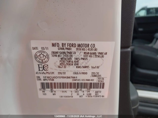12459968 :رقم المزاد ، 1FMCU0DG2BKB67861 vin ، 2011 Ford Escape Xlt مزاد بيع