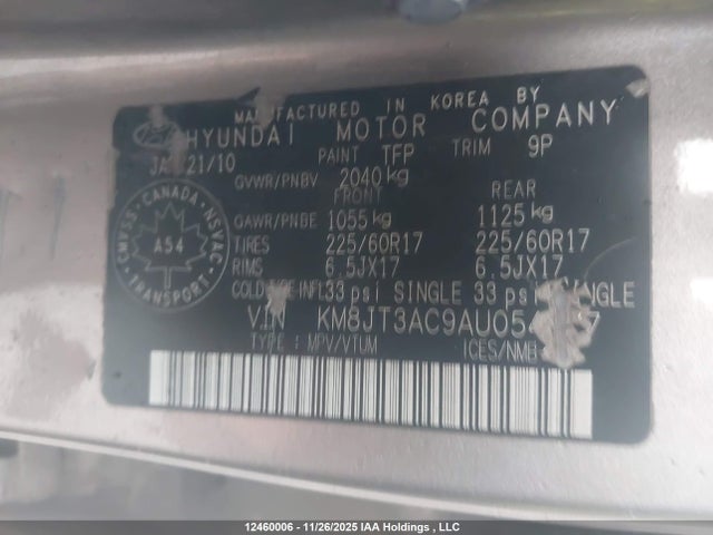 Продаж на аукціоні авто 2010 Hyundai Tucson Gls, vin: KM8JT3AC9AU054537, номер лоту: 12460006