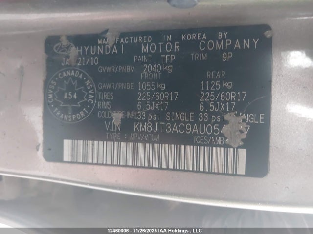 Продаж на аукціоні авто 2010 Hyundai Tucson Gls, vin: KM8JT3AC9AU054537, номер лоту: 12460006