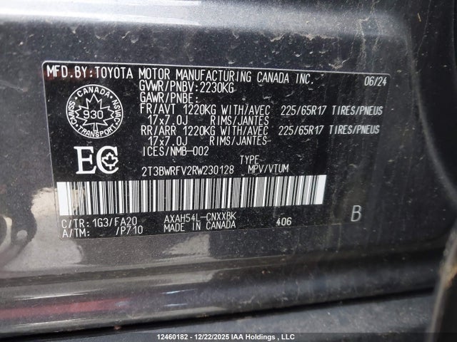 Aukcja sprzedaży 2024 Toyota Rav4 Hybrid Le, vin: 2T3BWRFV2RW230128, numer aukcji: 12460182