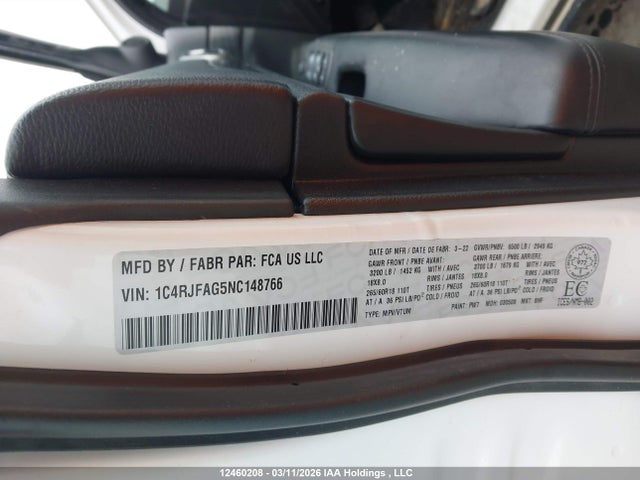 Продажа на аукционе авто 2022 Jeep Grand Cherokee Laredo E/laredo X, vin: 1C4RJFAG5NC148766, номер лота: 12460208