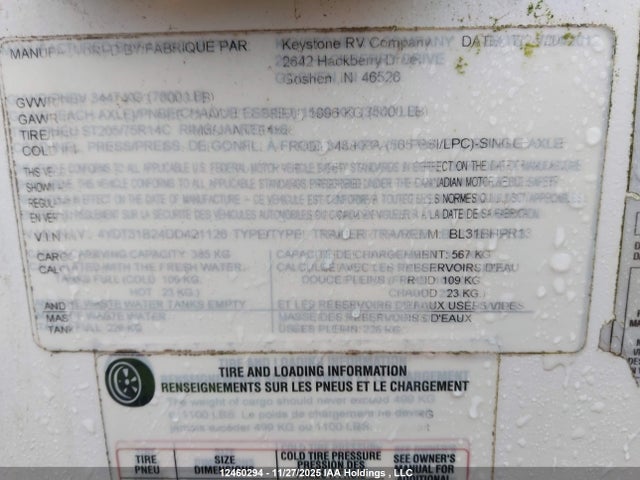 2012 Keystone Energy მანქანა იყიდება აუქციონზე, vin: 4YDT31B24DD421126, აუქციონის ნომერი: 12460294