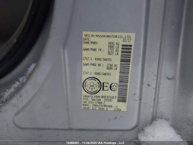 1N6AF0LY4HN803507 Nissan Nv Cargo Nv2500 Hd S V8/sv V8
