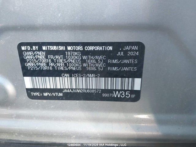 JA4AJVAW2RU608572 Mitsubishi Rvr Se/sel/noir/gt
