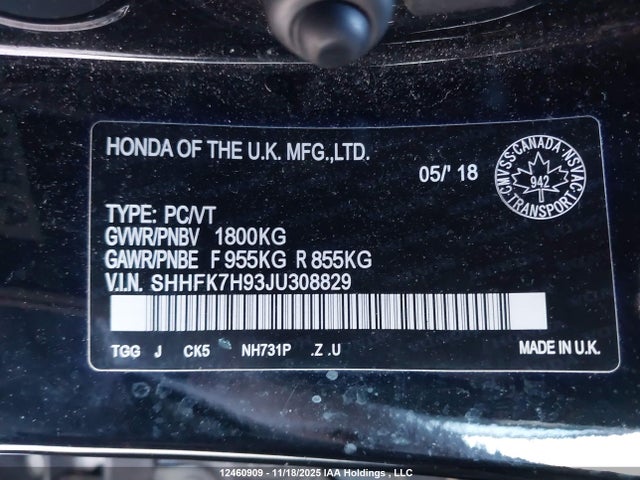 SHHFK7H93JU308829 Honda Civic Sport Touring