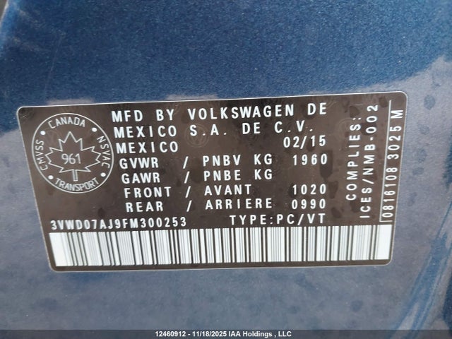 3VWD07AJ9FM300253 Volkswagen JETTA SE