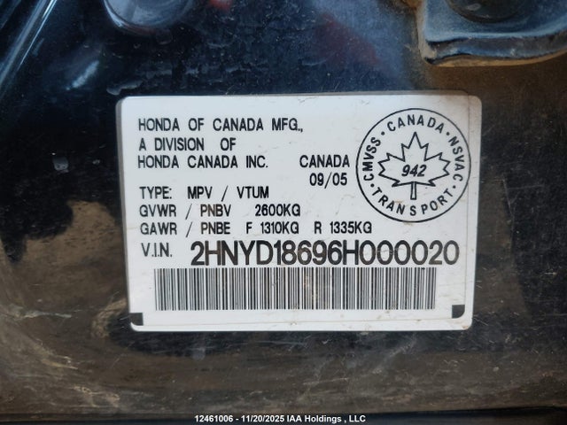 Aukcja sprzedaży 2006 Acura Mdx, vin: 2HNYD18696H000020, numer aukcji: 12461006