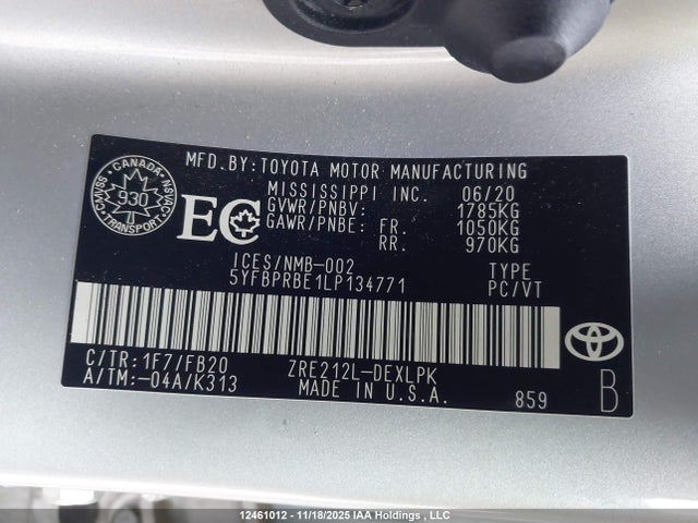 5YFBPRBE1LP134771 Toyota COROLLA LE