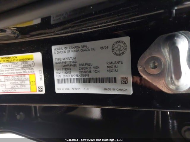 12461064 :رقم المزاد ، 2HKRS6H76SH210548 vin ، 2025 Honda Cr-v Exl مزاد بيع