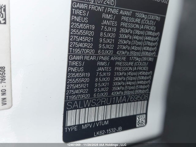SALWS2RU1MA769508 Land Rover Range Rover Sport Hst Mhev