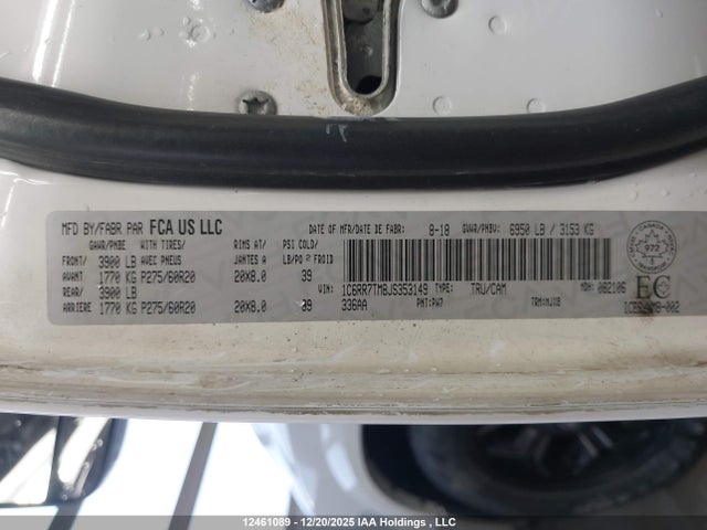 2018 Ram 1500 Slt მანქანა იყიდება აუქციონზე, vin: 1C6RR7TM8JS353149, აუქციონის ნომერი: 12461089
