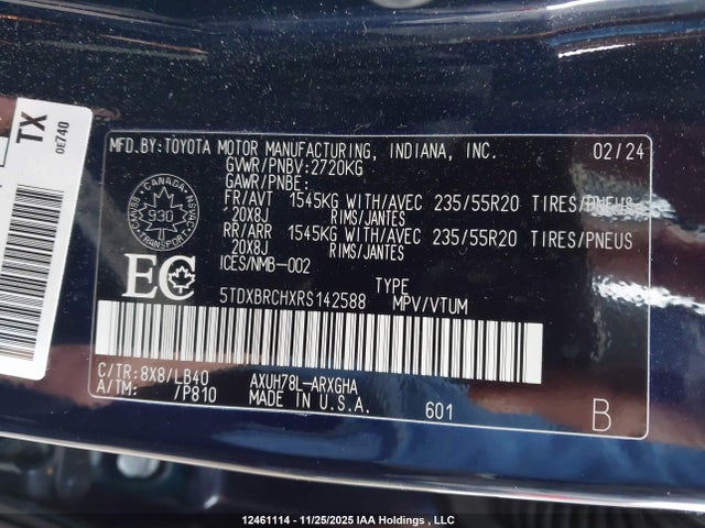 5TDXBRCHXRS142588 Toyota Highlander Hybrid Limited