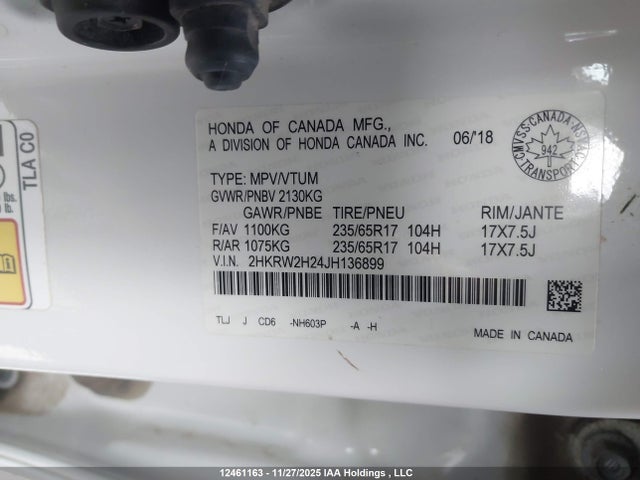 2HKRW2H24JH136899 Honda CR-V LX