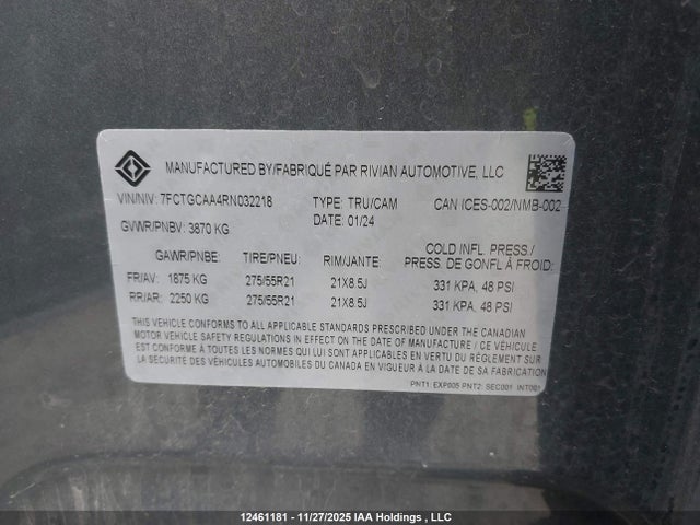Rivian R1t Adventure 2024 7FCTGCAA4RN032218 Image 9