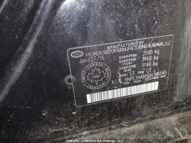 5NPE34AB5GH386545 Hyundai Sonata