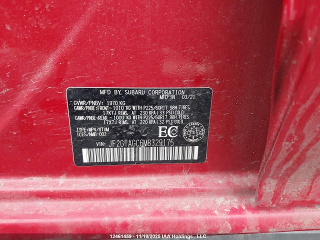Продаж на аукціоні авто 2021 Subaru Crosstrek Premium, vin: JF2GTAGC6M8329175, номер лоту: 12461459