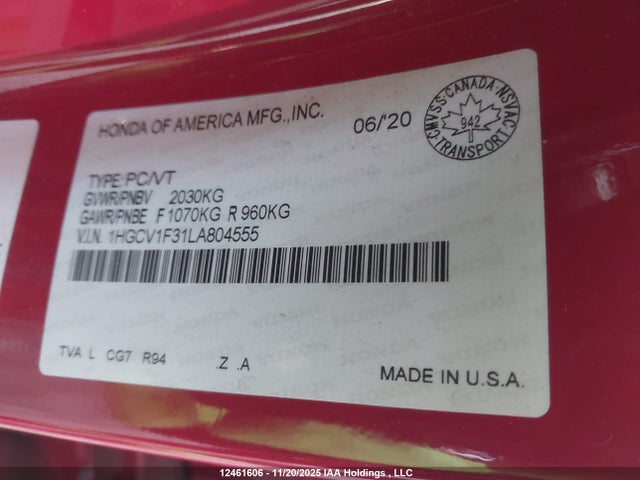 1HGCV1F31LA804555 Honda Accord Sport 1.5t