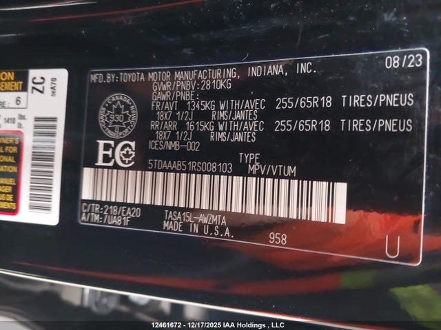 5TDAAAB51RS008103 Toyota Grand Highlander Xle/limited/platinum