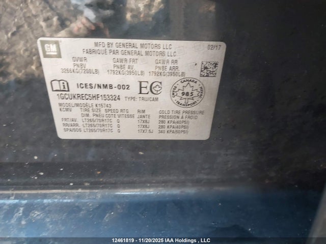 1GCUKREC5HF153324 Chevrolet Silverado 1500 1lt/2lt