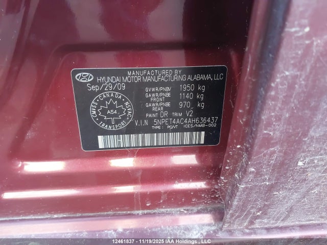 12461837 :رقم المزاد ، 5NPET4AC4AH636437 vin ، 2010 Hyundai Sonata مزاد بيع