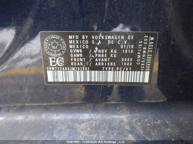 3VW717AU4JM762992 Volkswagen Golf Sportwagen 1.8 Tsi Comfortline/1.8 Tsi Trendline