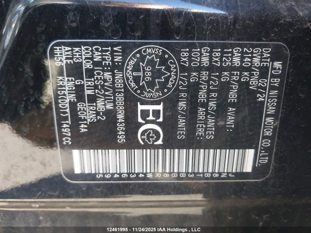 12461995 :رقم المزاد ، JN8BT3BB8RW436495 vin ، 2024 Nissan Rogue Sv Moonroof مزاد بيع