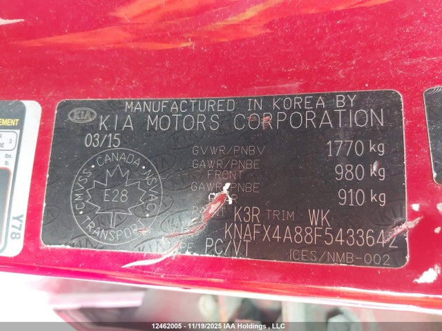 Aukcja sprzedaży 2015 Kia Forte, vin: KNAFX4A88F5433642, numer aukcji: 12462005