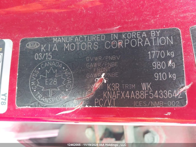 Aukcja sprzedaży 2015 Kia Forte, vin: KNAFX4A88F5433642, numer aukcji: 12462005